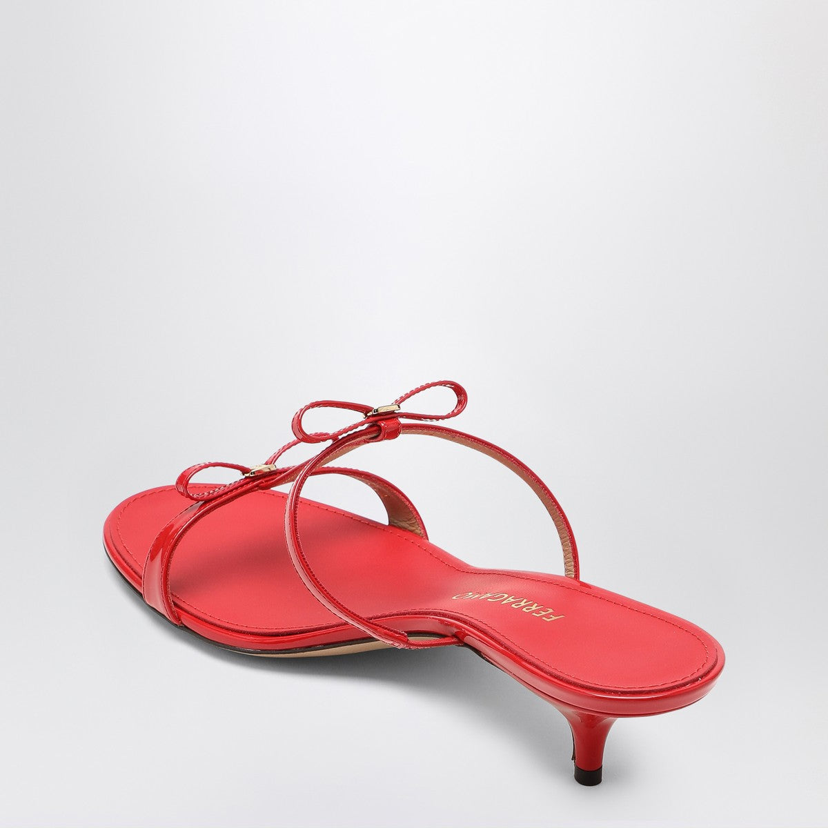 Ferragamo Flame Red Patent Leather Mini Bow Sandals Red