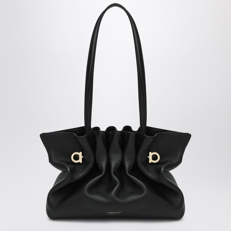 Ferragamo Soft-Bag Small Black Leather Shoulder Bag Black