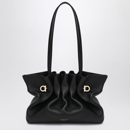 Ferragamo Soft-Bag Small Black Leather Shoulder Bag Black