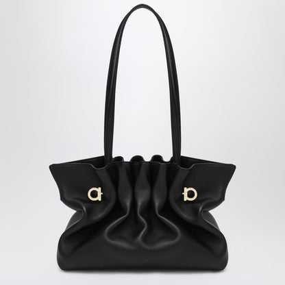 Ferragamo Soft-Bag Small Black Leather Shoulder Bag Black