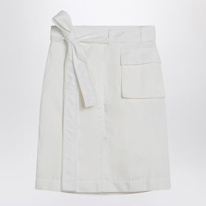 Ferragamo White Cotton Blend Wrap Skirt with Flap Pocket White