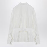 Ferragamo White Belted Cotton-Blend Shirt with Patch Pockets White