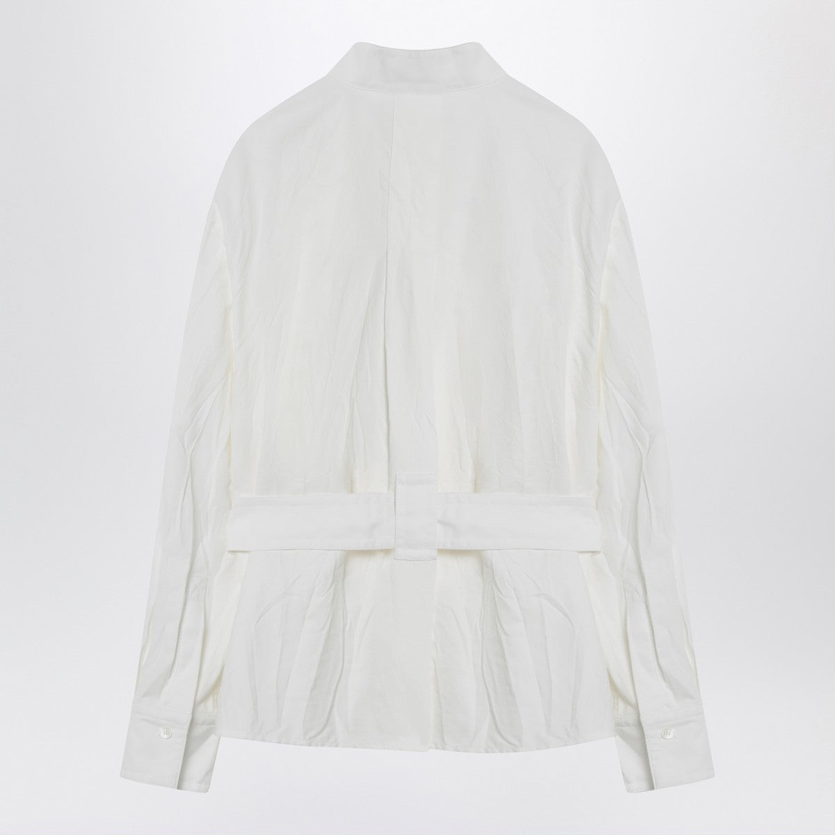 Ferragamo White Belted Cotton-Blend Shirt with Patch Pockets White