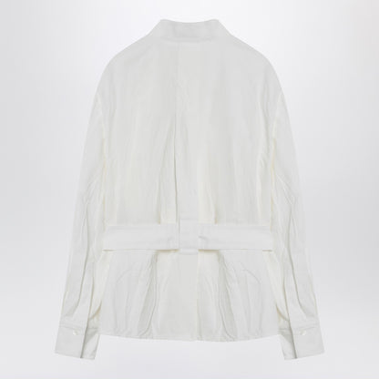 Ferragamo White Belted Cotton-Blend Shirt with Patch Pockets White
