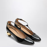 Ferragamo Black Patent Leather T-Strap Pumps Black