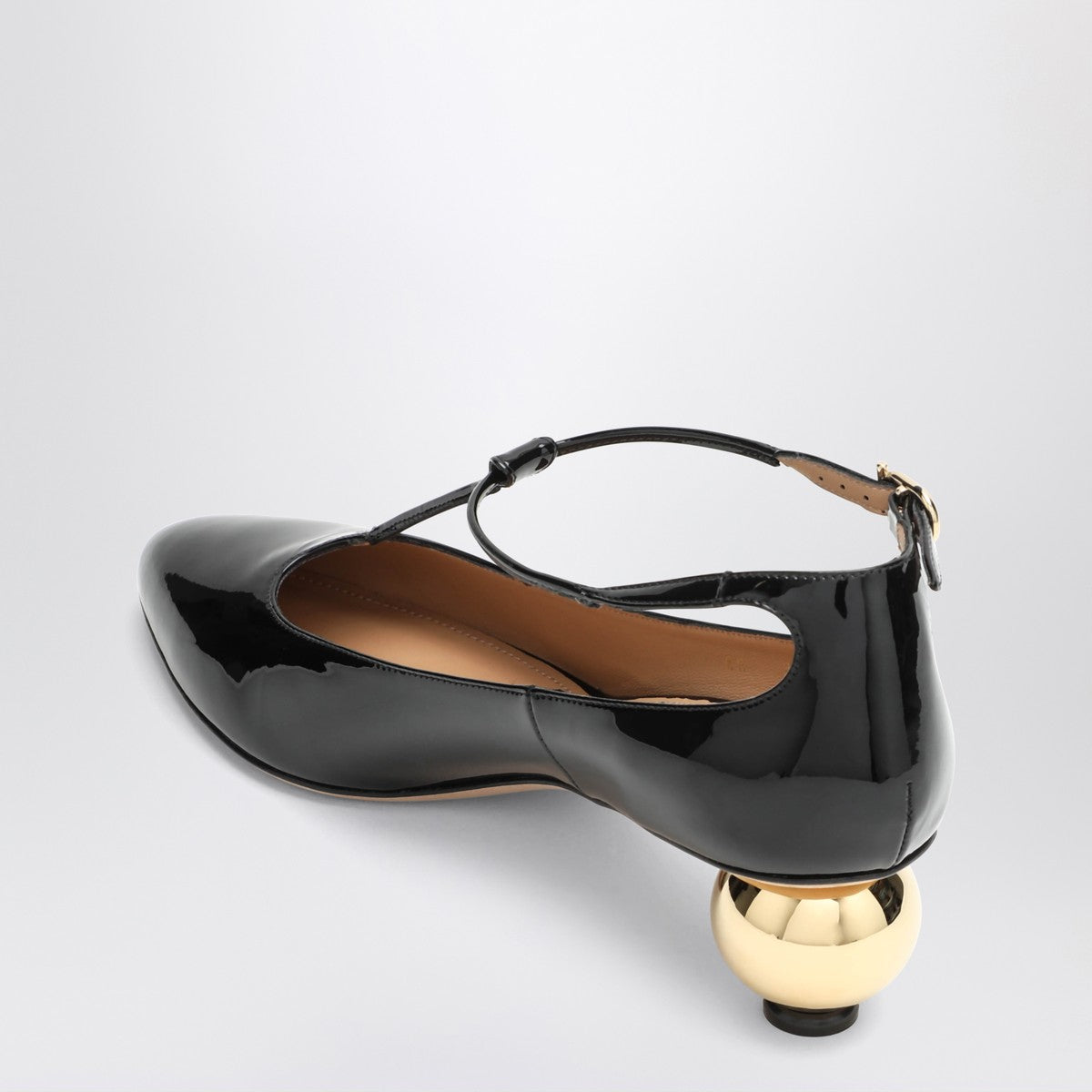 Ferragamo Black Patent Leather T-Strap Pumps Black