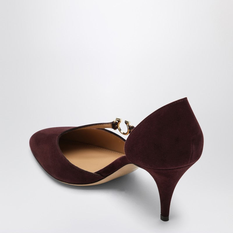 Ferragamo Pumps with Gancini Detail in Dark Barolo Suede Blue