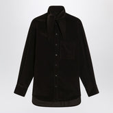 Ferragamo Brown Ribbed Velvet Shirt with Scarf Detail Multicolor