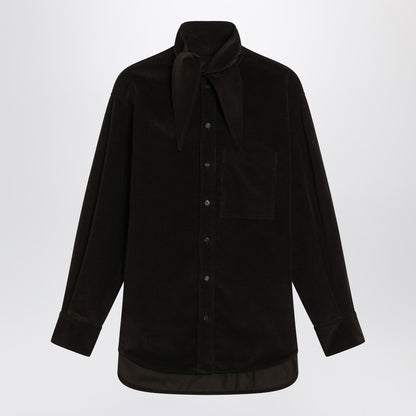 Ferragamo Brown Ribbed Velvet Shirt with Scarf Detail Multicolor