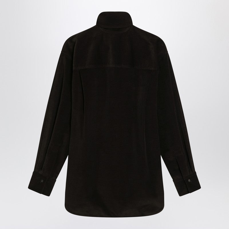 Ferragamo Brown Ribbed Velvet Shirt with Scarf Detail Multicolor