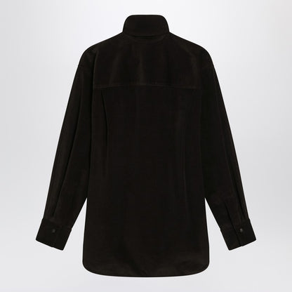 Ferragamo Brown Ribbed Velvet Shirt with Scarf Detail Multicolor