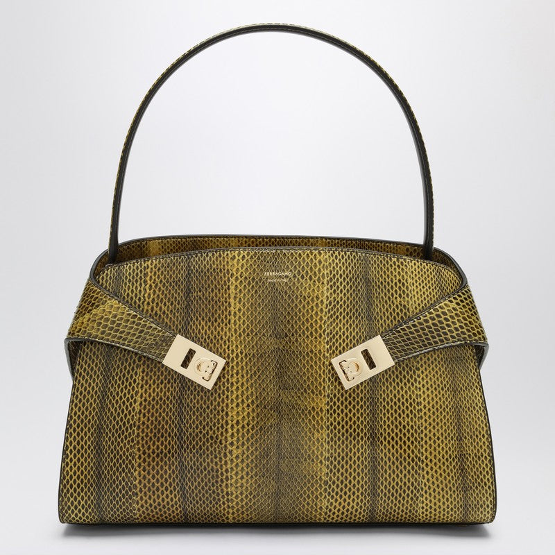 Ferragamo Hug Soft Medium Shoulder Bag in Ginger and Dark Brown Yellow