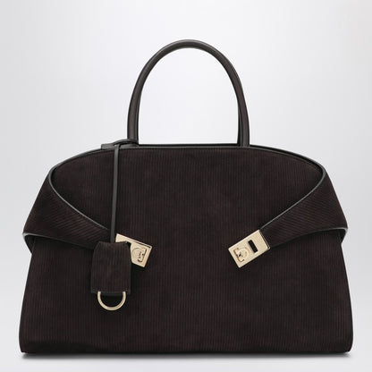 Ferragamo Hug Soft Large Suede Shoulder Bag Brown