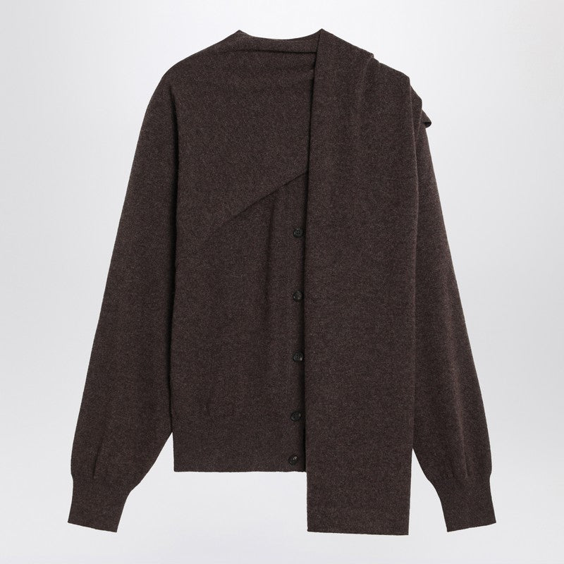 Ferragamo Clay Mélange Cashmere Cardigan with Scarf Detail Multicolor