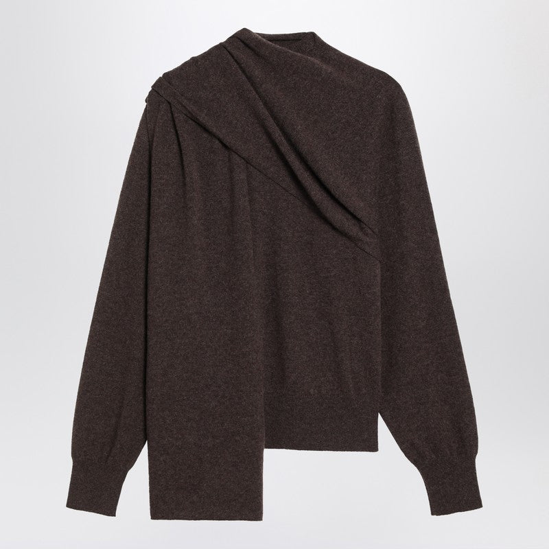 Ferragamo Clay Mélange Cashmere Cardigan with Scarf Detail Multicolor