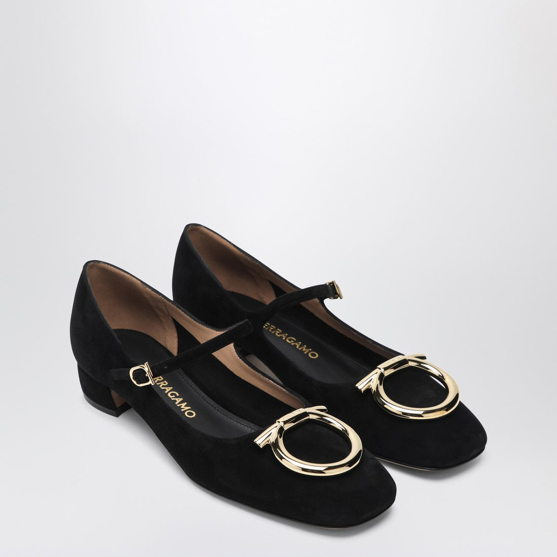 Ferragamo Gancini Heeled Suede Ballerina Black black