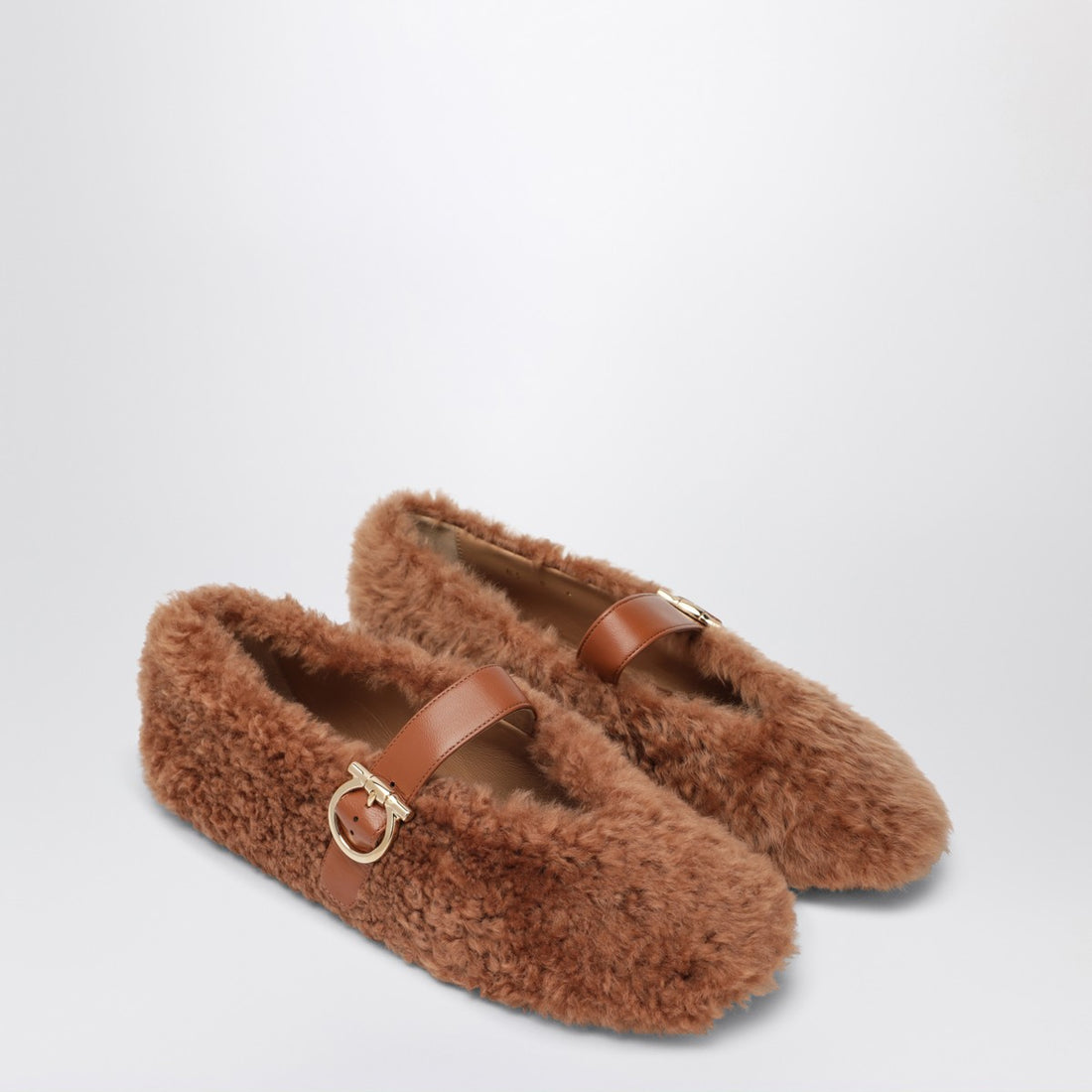 Ferragamo Ballerina Gancini Shearling Flats Purple