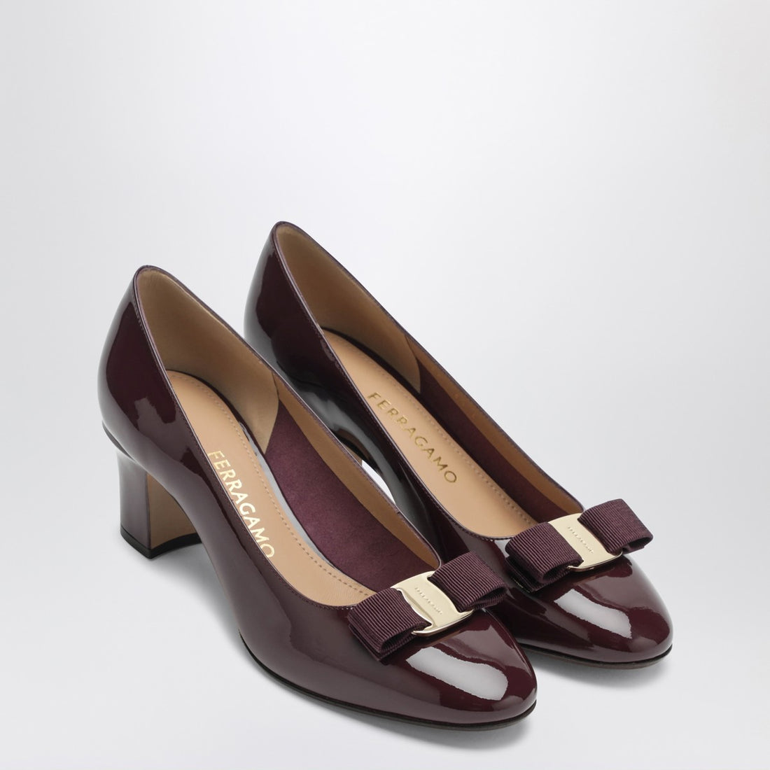 Ferragamo Vara Bow Patent Pumps Burgundy