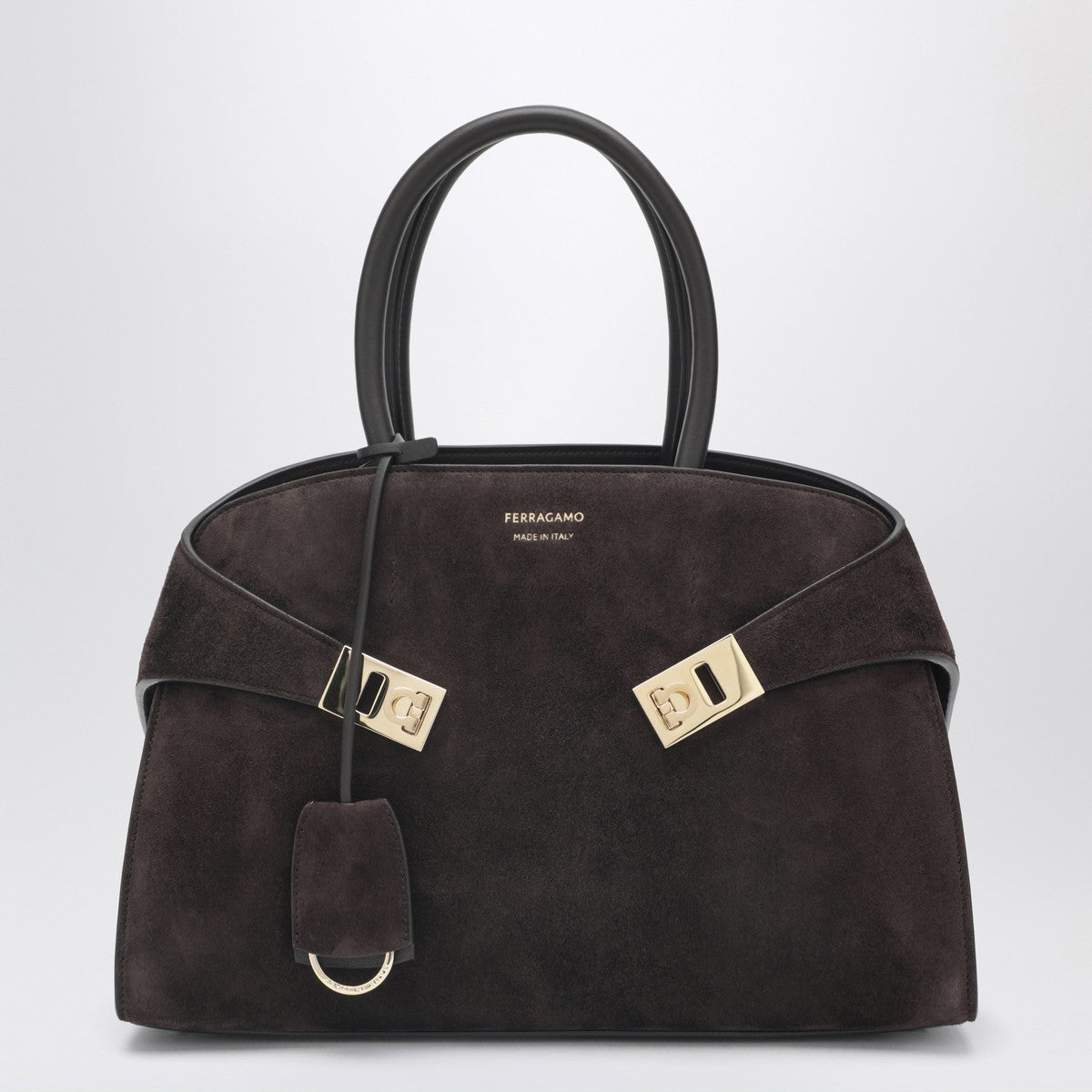 Ferragamo Hug Suede Handbag Dark Brown brown
