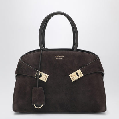 Ferragamo Hug Suede Handbag Dark Brown brown