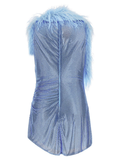 Giuseppe Di Morabito Dress With Removable Crystals And Feathers Light blue
