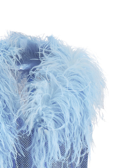 Giuseppe Di Morabito Dress With Removable Crystals And Feathers Light blue