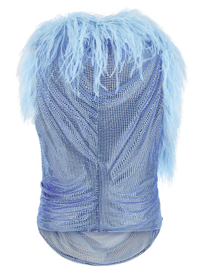 Giuseppe Di Morabito Mesh And Feather Top Light Blue