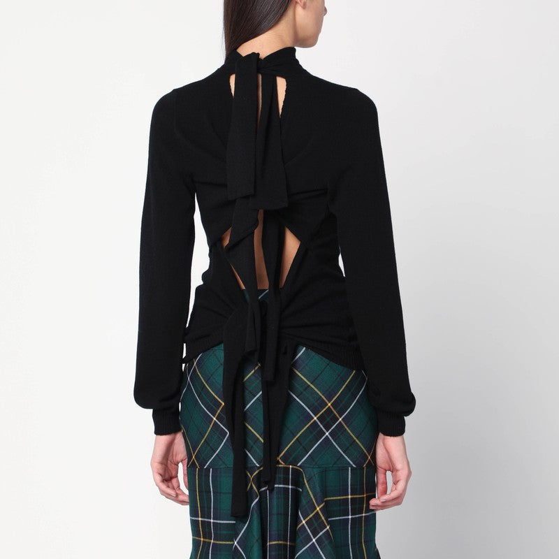 Moschino Black Wool Turtleneck Sweater with Crossed Back Detail Black