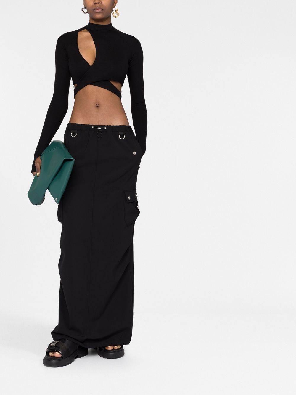 Coperni Low-Rise Drawstring Cargo Maxi Skirt Black Black