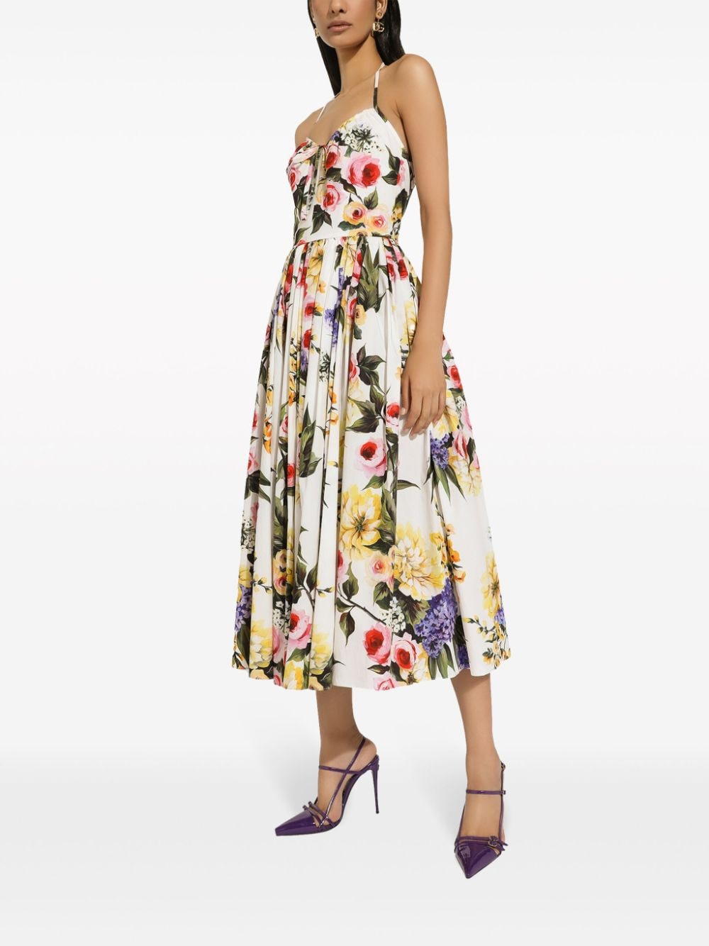 Garden-print midi dress