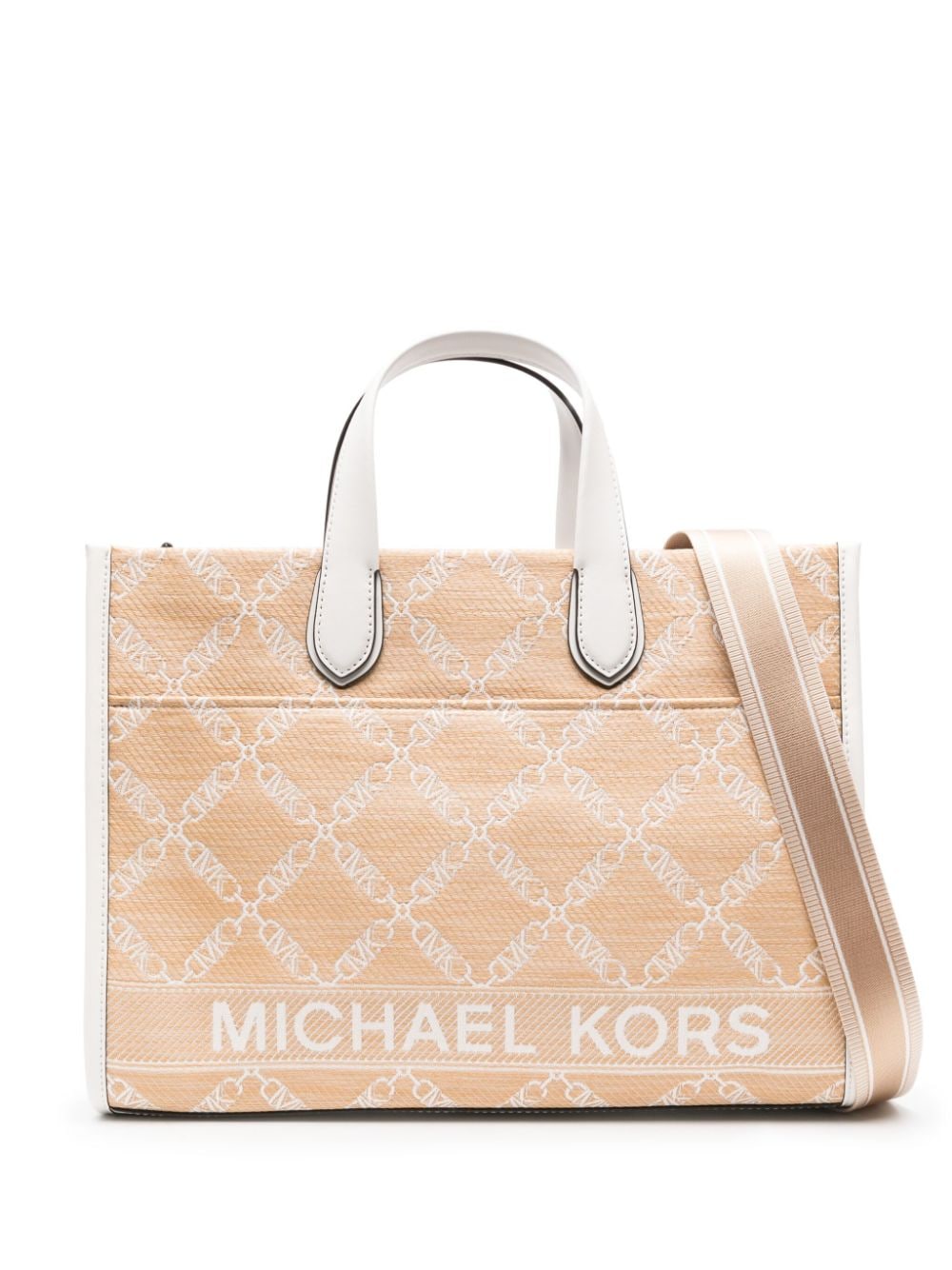 MMK Large Gigi Monogram Jacquard Tote Bag Beige