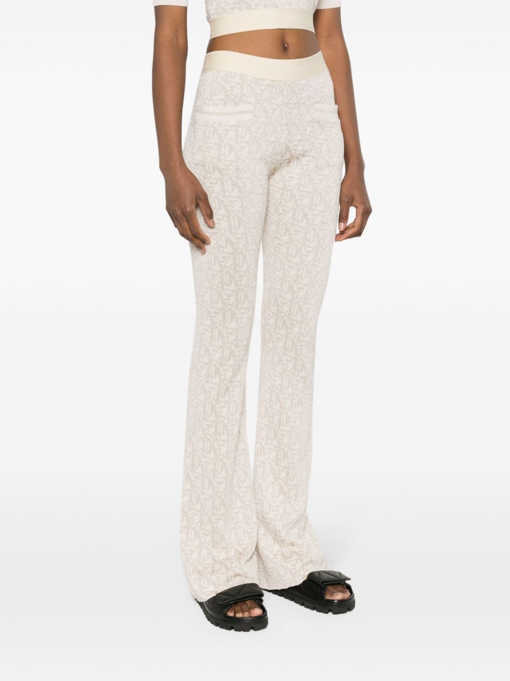 Palm Angels Flared Metallic Jacquard-Knit Trousers White