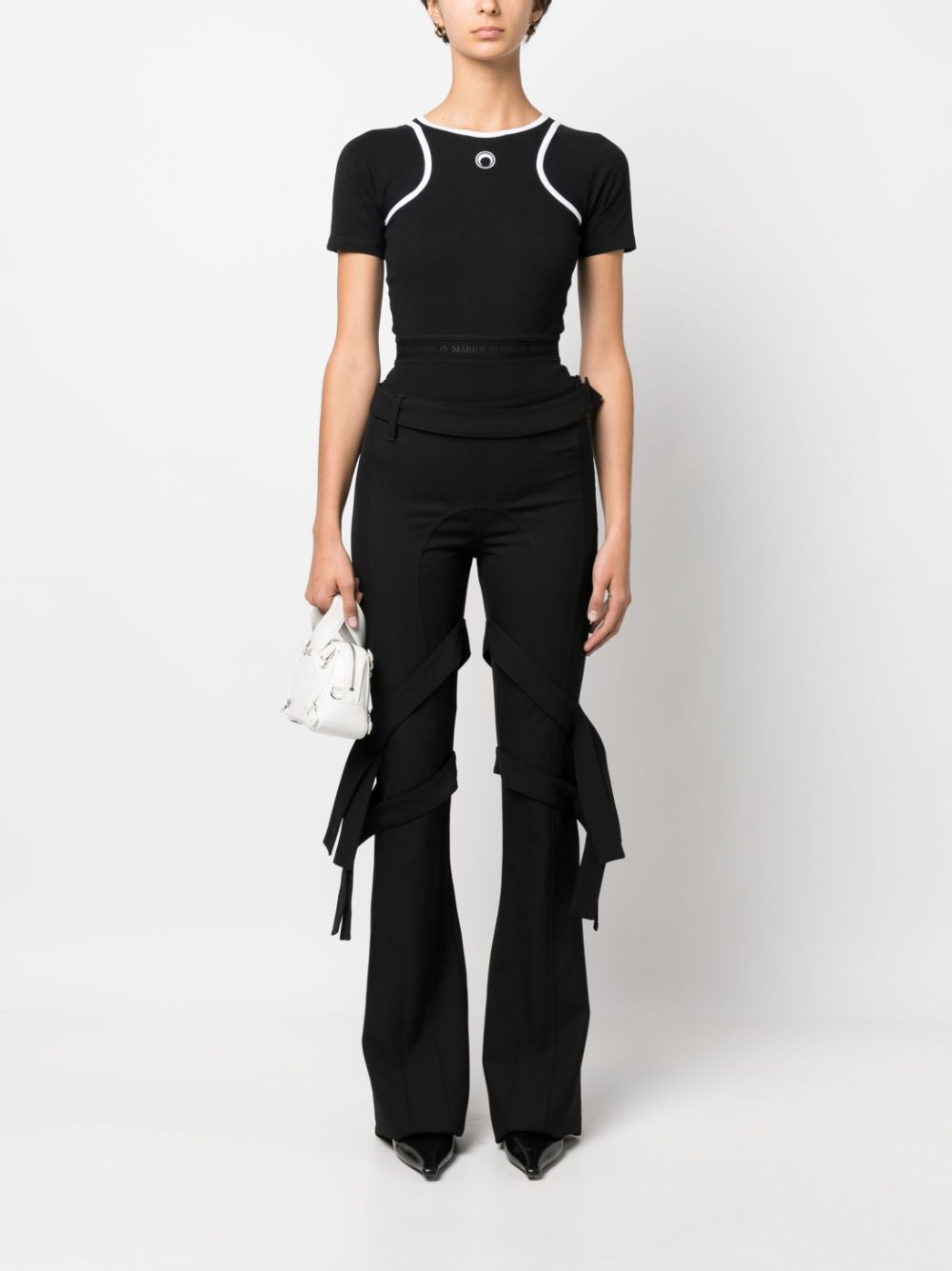 Ambush Flared Strap-Detail Virgin Wool Trousers Black
