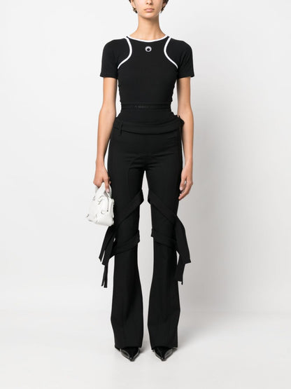 Ambush Flared Strap-Detail Virgin Wool Trousers Black
