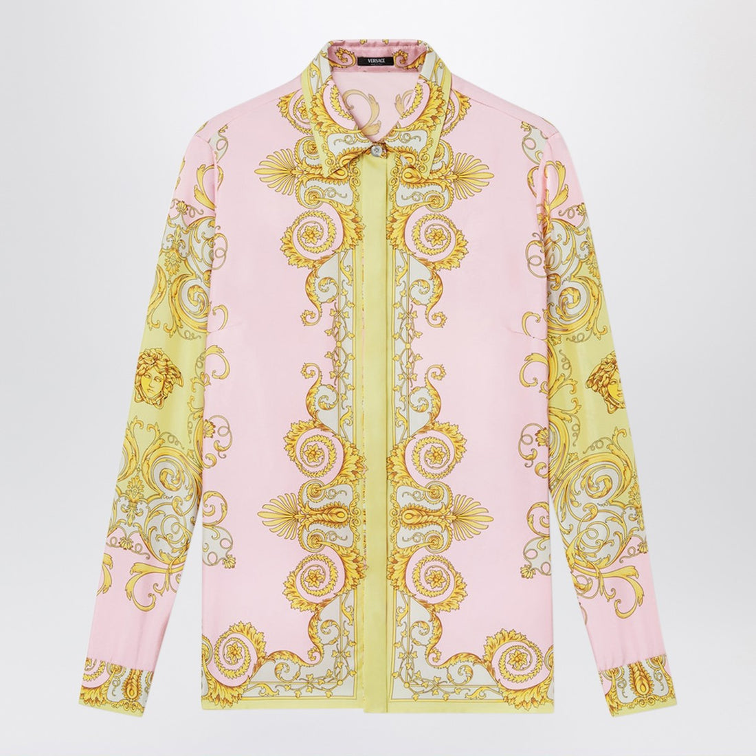 Versace Printed silk twill shirt yellow/pink multicolor