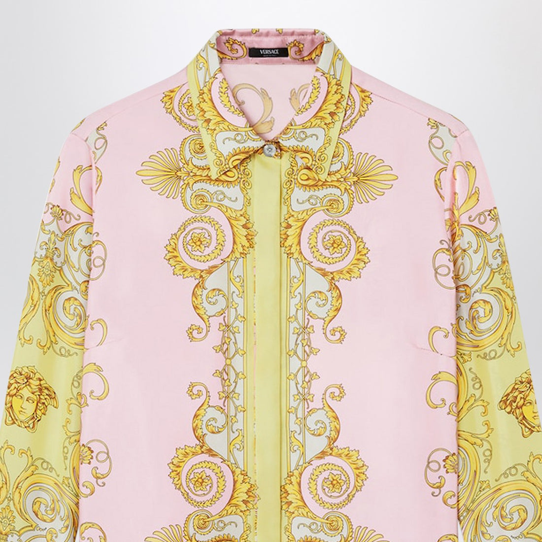 Versace Printed silk twill shirt yellow/pink multicolor