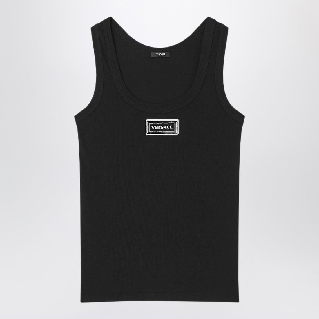 Versace Black Ribbed Cotton Tank Top Black