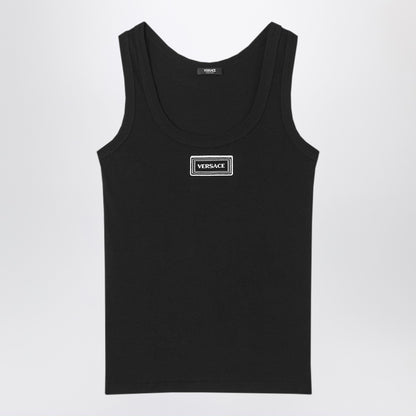 Versace Black Ribbed Cotton Tank Top Black