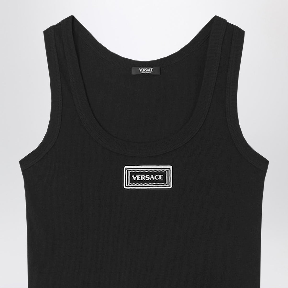 Versace Black Ribbed Cotton Tank Top Black
