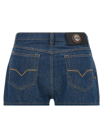 Versace Chambray Denim Shorts Blue