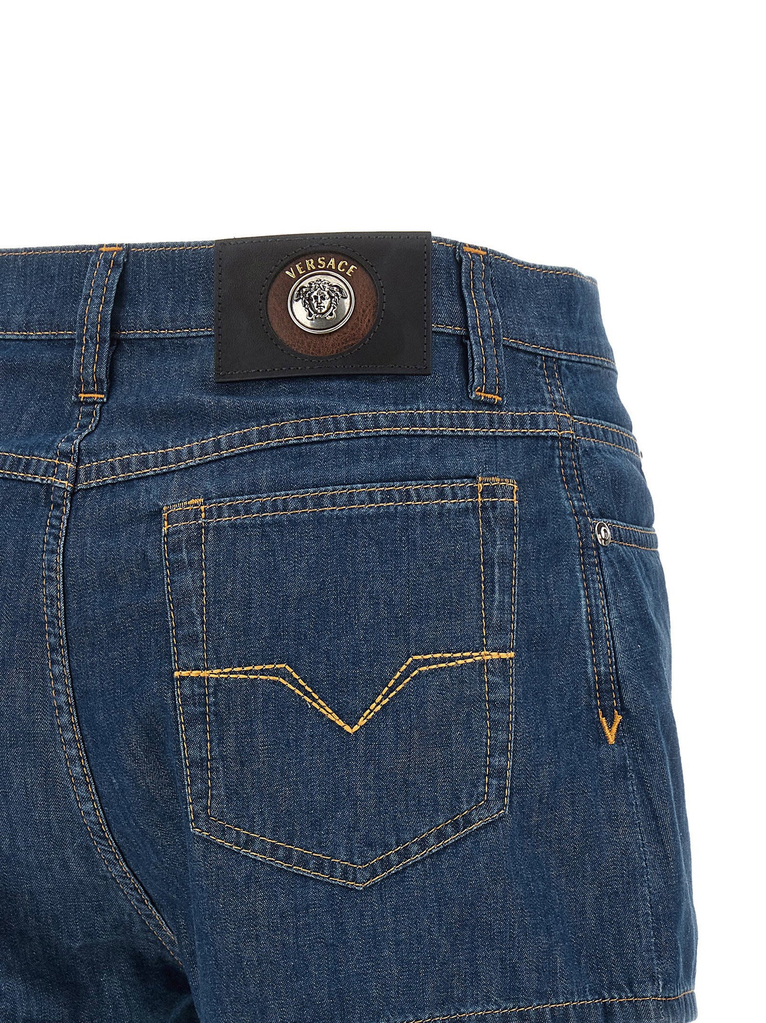 Versace Chambray Denim Shorts Blue