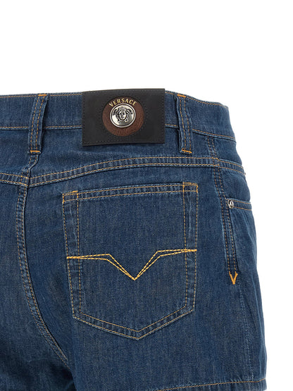 Versace Chambray Denim Shorts Blue