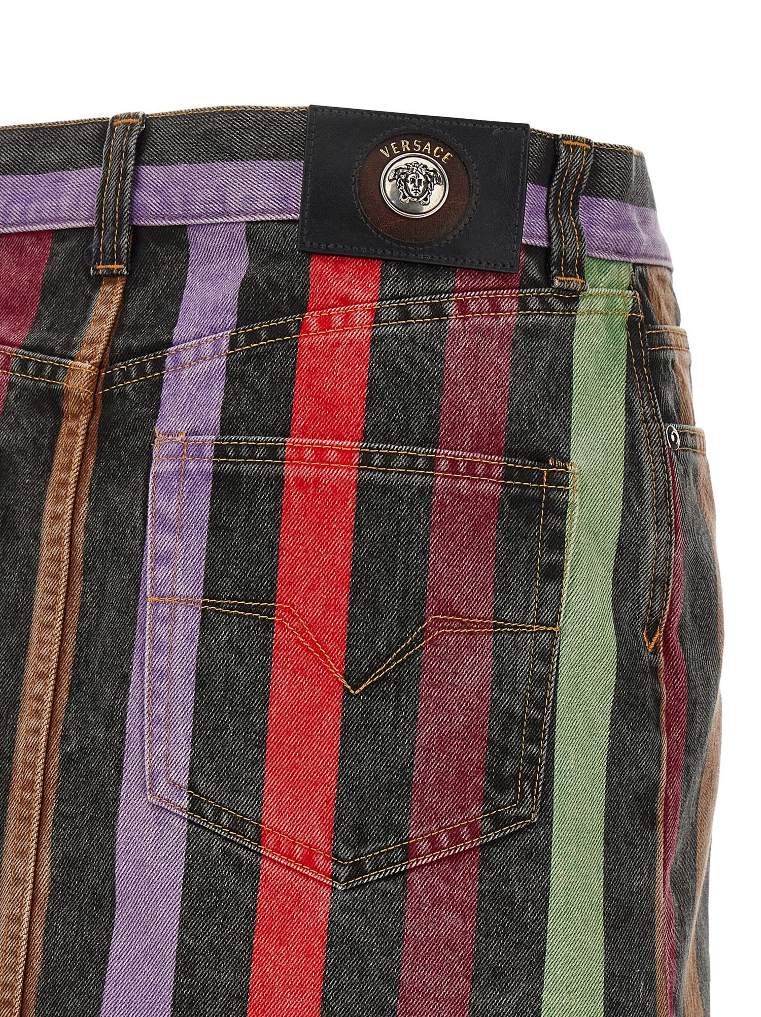 Versace Striped Denim Skirt Multicolor