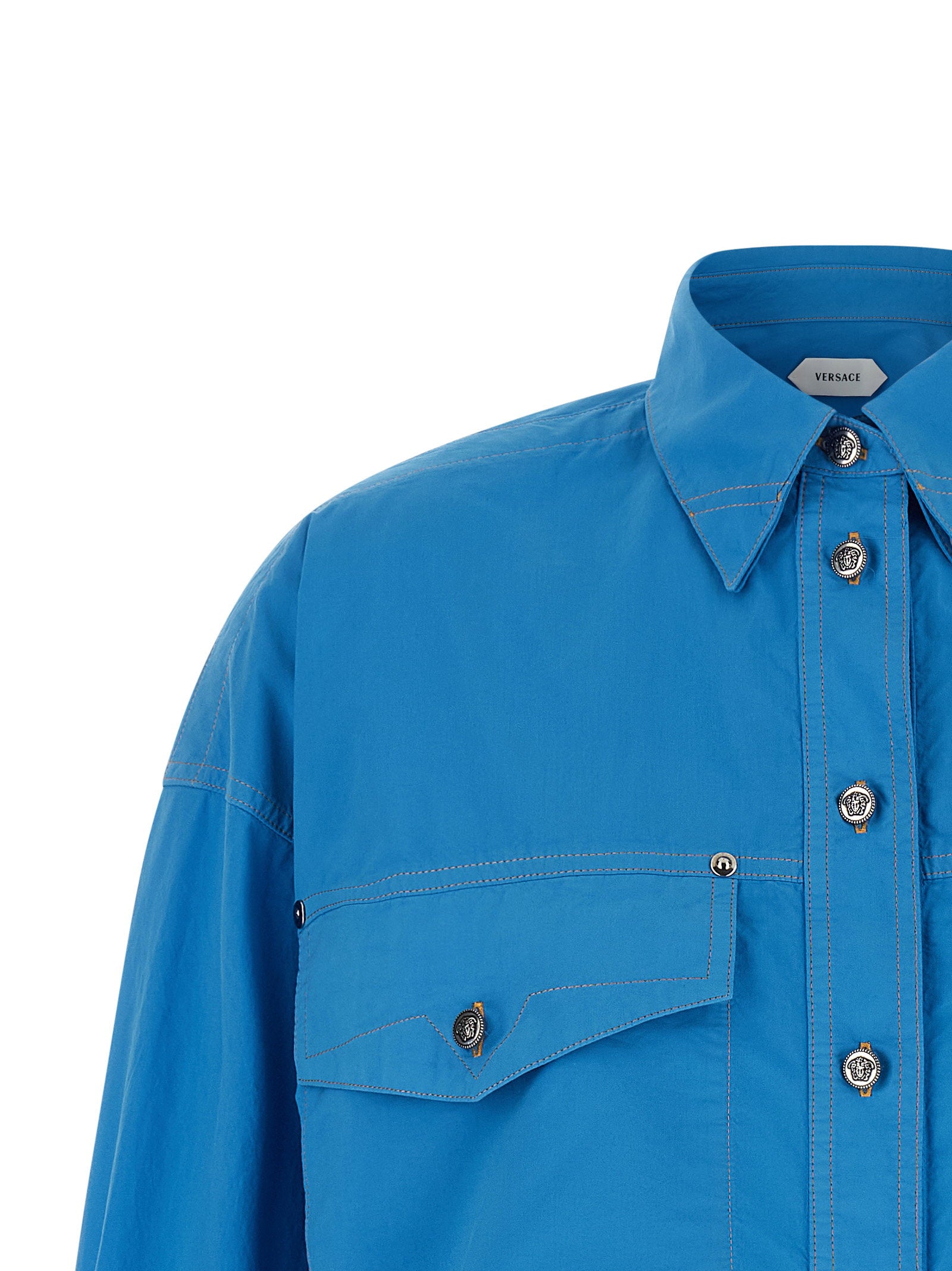 Versace Medusa Button Shirt Blue