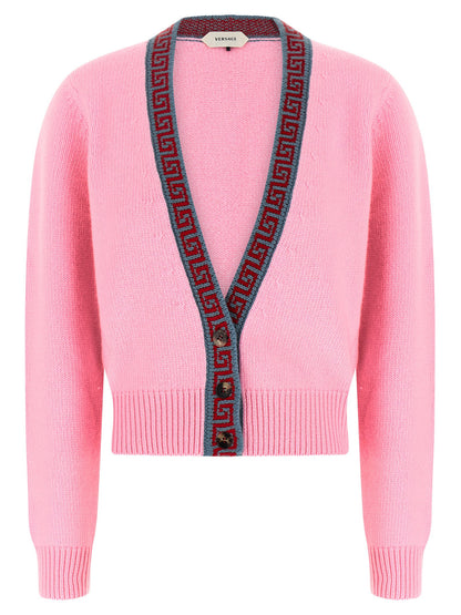 Versace Wool And Cashmere Cardigan Pink