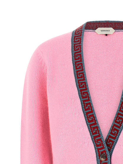 Versace Wool And Cashmere Cardigan Pink
