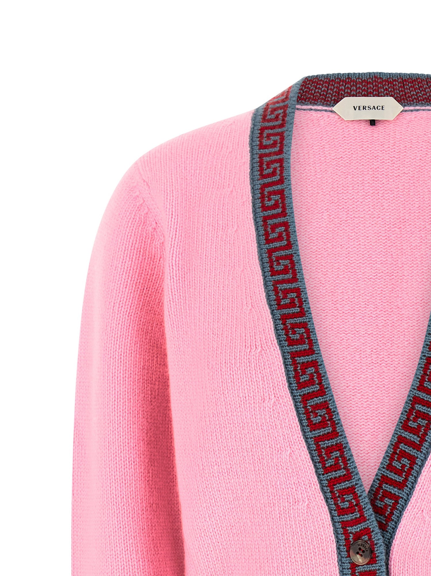 Versace Wool And Cashmere Cardigan Pink