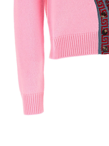 Versace Wool And Cashmere Cardigan Pink