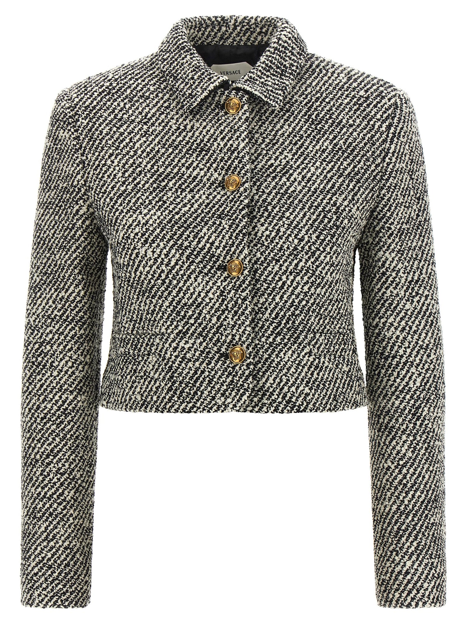 Versace Bouclé Wool Blend Blouson Jacket White/black