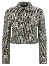 Versace Bouclé Wool Blend Blouson Jacket White/black